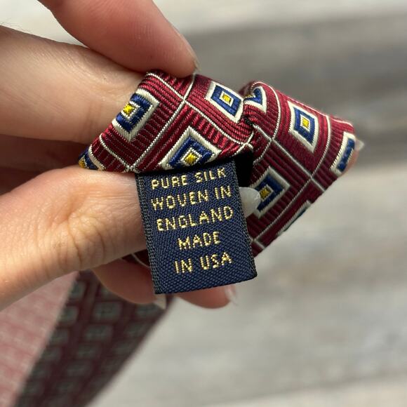 Brooks Brothers Red Blue‎ Geometric Squares Mens 59" Silk Tie USA EUC Vintage - Picture 6 of 7